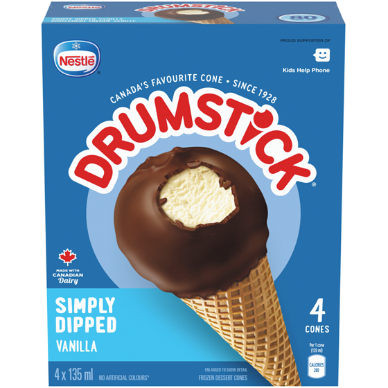 Nestlé Drumstick Cornets Simplement Trempé Vanille 4x135.0 ml, 1,11 $/100ml