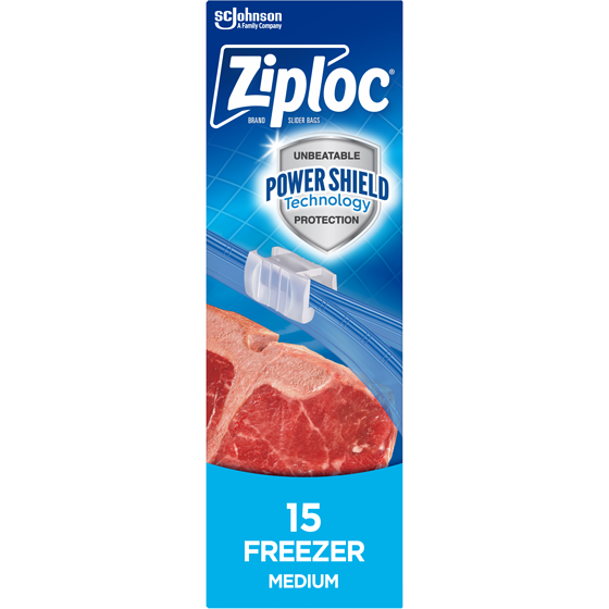 Ziploc Freezer Slider Bags Medium, with Power Seal Technology 15 ea, $0.37/1ea