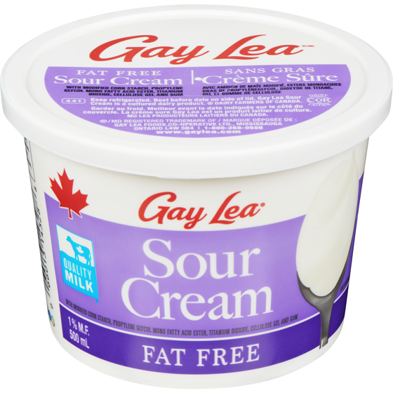 Gay Lea Sour Cream, Fat Free 1% 500 ml, $0.90/100ml