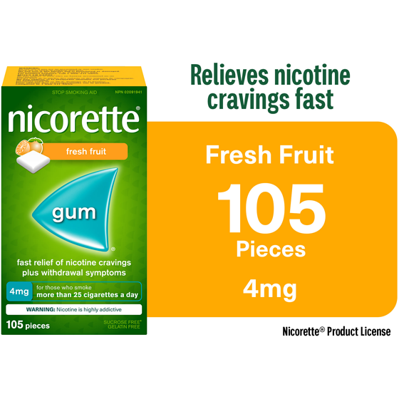 Nicorette Nicotine Gum Fruit 4mg 105 ea, $0.44/1ea