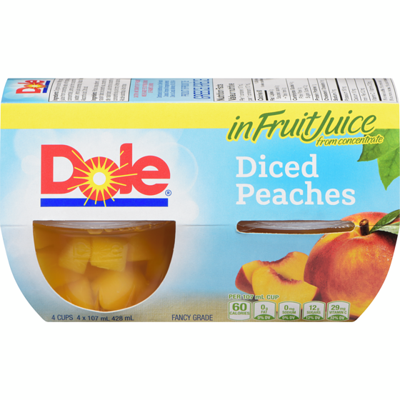 Dole Fruit Bowls Diced Peaches in Juice 4x107.0 ml, $1.00/100ml