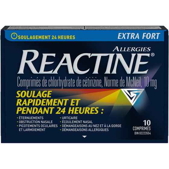 Réactine Extra fort Allergies, comprimés à 10 mg de chlorhydrate de cétirizine 10 ea, 1,60 $/1ch