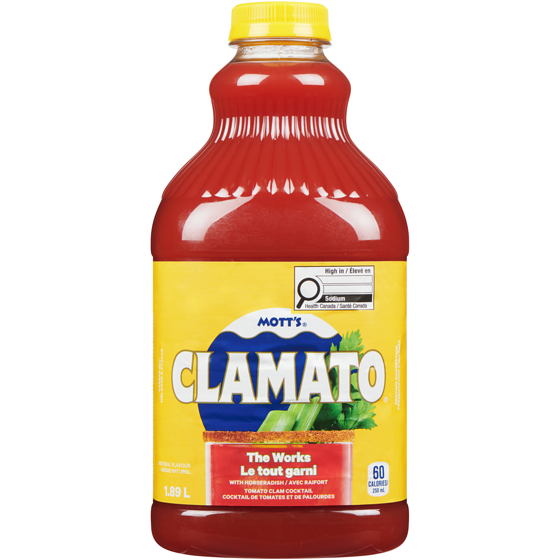 Mott's Clamato, The Works 1.89 l, $0.23/100ml