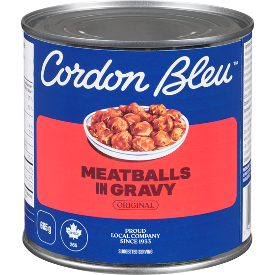 Cordon Bleu Meatballs In Gravy 665 g, $0.90/100g