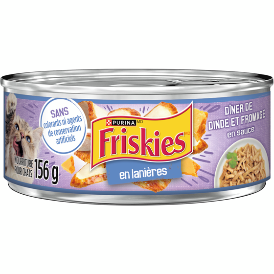 Purina (MD) Friskies(MD) en Lanières Dîner de Dinde et Fromage Nourriture pour Chats en Sauce Boîte de Conserve  156 g, 0,58 $/100g