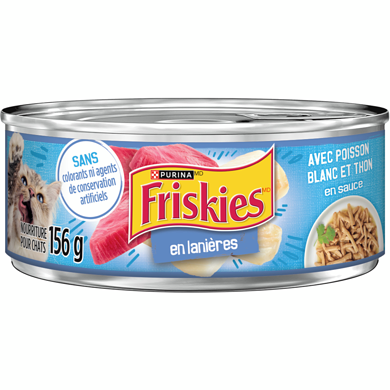 Purina (MD) Friskies(MD) en Lanièrs avec Poisson Blanc et Thon en Sauce Nourriture pour Chats 156 g, 0,71 $/100g