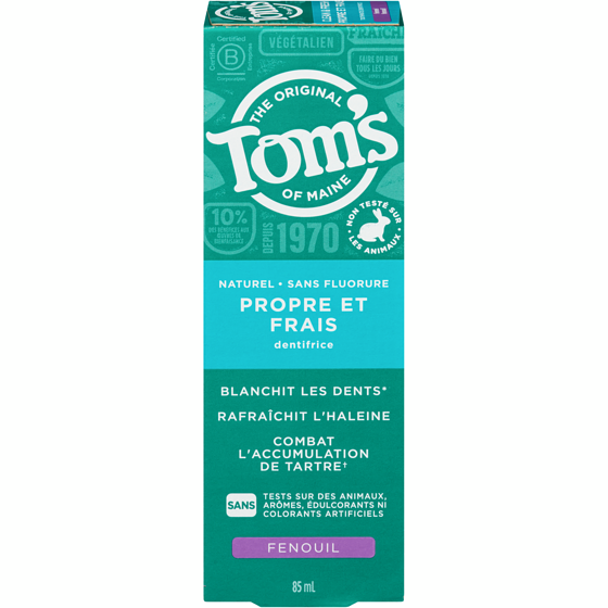 Tom’s of Maine Dentifrice Naturel sans fluorure Propre & Frais, Fenouil 85 ml, 7,64 $/100ml