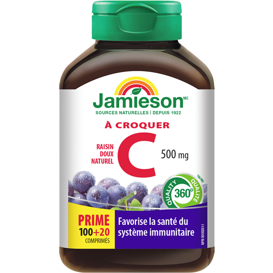 Jamieson Vitamine C 500 mg à croquer - Jus de raisin 100 ea, 8,33 $/100ch