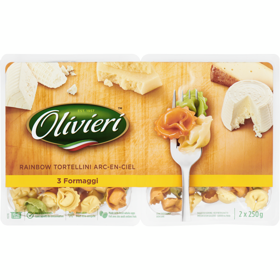 Olivieri Tortellini arc-en-ciel, au fromage, emballage double  500 g, 1,00 $/100g