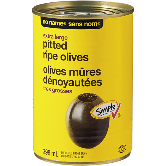 Sans Nom Olives mûres dénoyautées très grosses 398 ml, 0,75 $/100ml