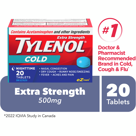 Tylenol Extra Strength Cold Relief Night eZTabs 20 ea, $0.52/1ea