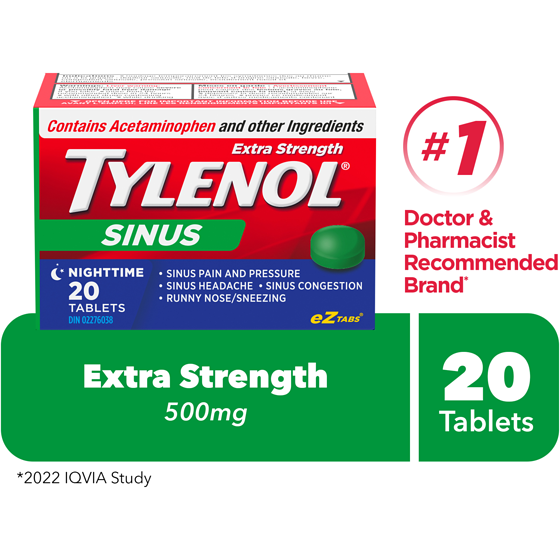 Tylenol Extra Strength Sinus Relief Night EZTabs, Acetaminophen 20 ea, $0.52/1ea