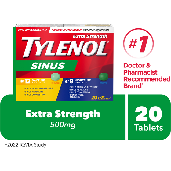 Tylenol Extra Strength Daytime and Nighttime eZTabs for Sinus Pain and Congestion Relief 20 ea, $0.52/1ea