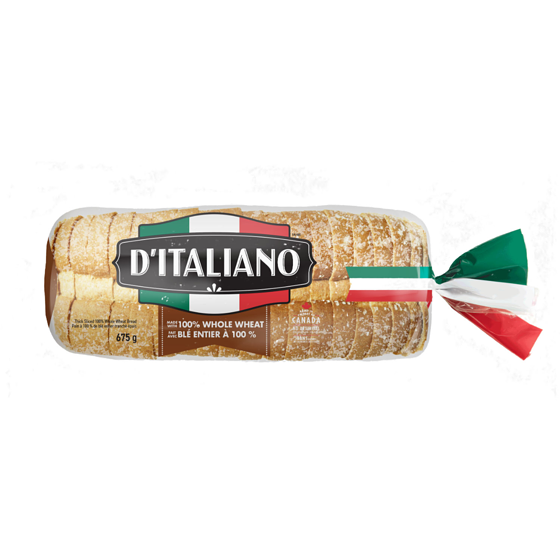 D’Italiano Pain à 100 % de blé entier tranché épais 675 g, 0,64 $/100g