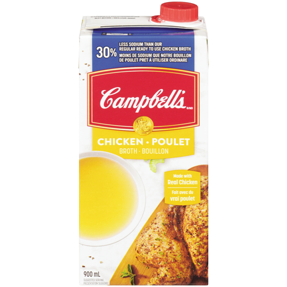 Campbell’s Bouillon de poulet 30% moins de sodium de Campbell’sMD (900 mL) 900 ml, 0,19 $/100ml