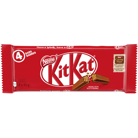 Nestlé Kitkat Gaufrettes Au Chocolat Au Lait 4x45.0 g, 2,78 $/100g