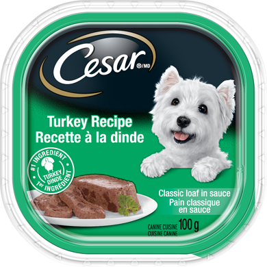 Cesar Nourriture humide pour chiens – pain classique en sauce recette à la dinde, barquette 100 g, 1,99 $/100g