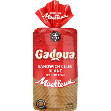 Gadoua Moelleux Thick Sliced Club Sandwich White Bread 675 g, $0.62/100g