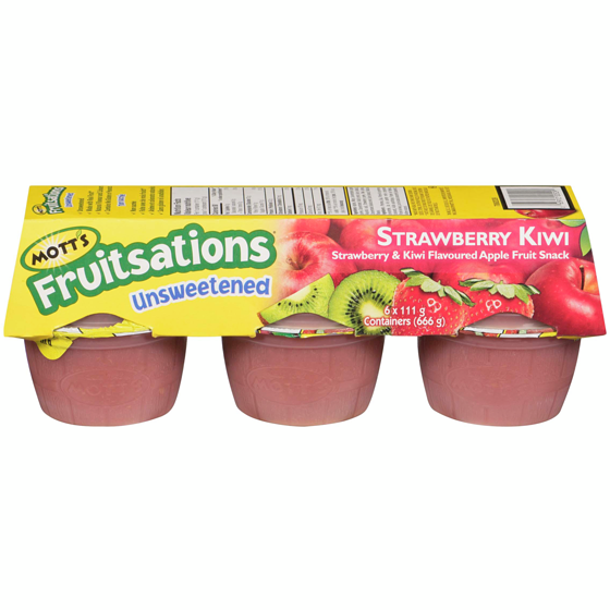 Mott's Fruitsations Unsweetened Strawberry Kiwi Apple Sauce 6x111.0 g, $0.53/100g