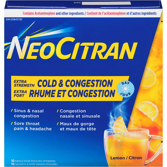 NeoCitran Extra Strength Cold & Congestion For Nondrowsy Relief, Lemon, 10 Count 10 ea, $1.50/1ea