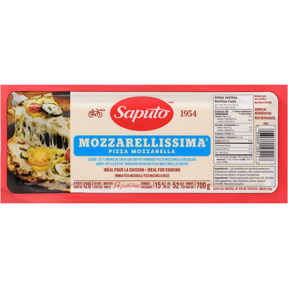 Saputo Light Mozzarellissima Pizza Mozzarella Cheese 700 g, $1.43/100g