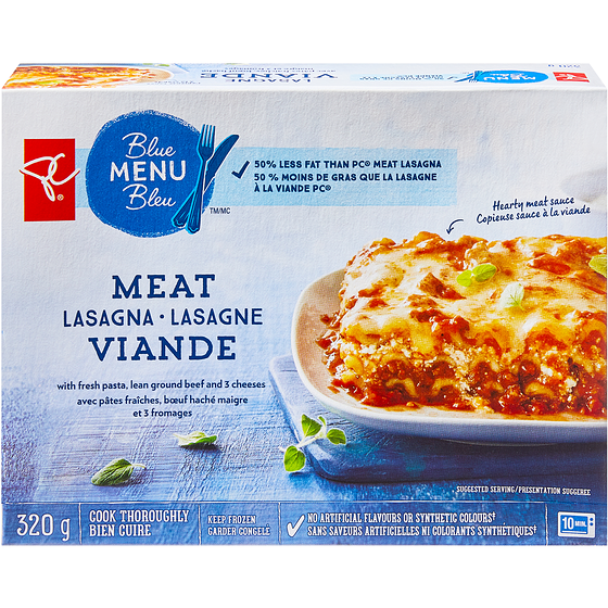 PC Blue Menu Meat Lasagna 320 g, $1.17/100g