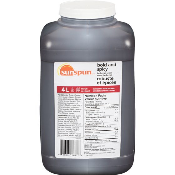 Sunspun Bold and Spicy Barbecue Sauce 4 l, $0.42/100ml