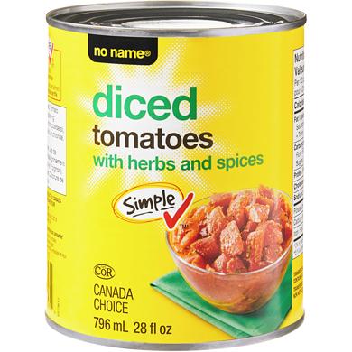 Sans Nom Tomates en dés avec fines herbes et épices  796 ml, 0,22 $/100ml