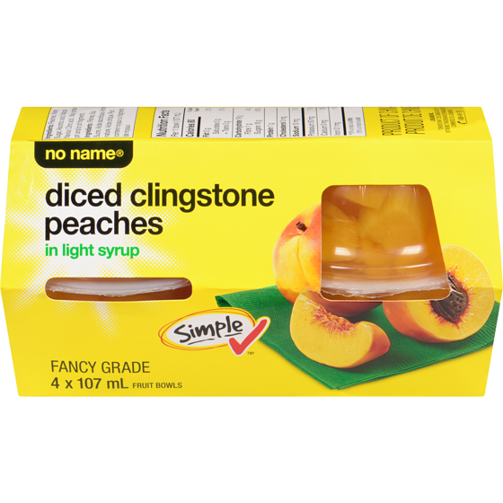 No Name Clingstone Diced Peaches in Light Syrup Fruit Bowls 4x107.0 ml, $0.77/100ml