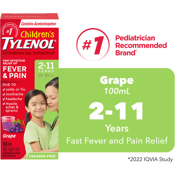 Tylenol Children's Fever & Pain Liquid, Grape 100 ml, $11.49/100ml