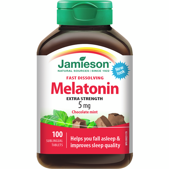 Jamieson Melatonin Fast Dissolving Chocolate Mint Tablets 5 mg, 100 Count 100 ea, $0.16/1ea