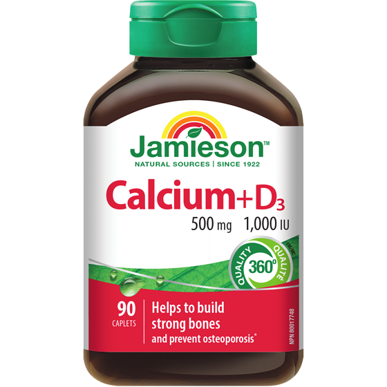 Jamieson Calcium Vitamin D3 1,000 IU Caplets, 500 mg 90 ea, $0.20/1ea