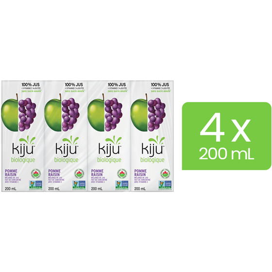 Kiju Boîtes de jus de fruits pomme et raisin biologique 4x200.0 ml, 0,54 $/100ml