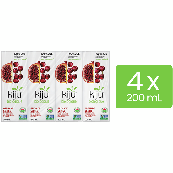 Kiju Boîtes de jus de fruits grenade et cerise biologique 4x200.0 ml, 0,46 $/100ml