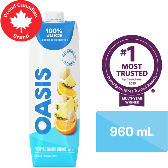 Oasis Pineapple Banana Orange Juice 960 ml, $0.23/100ml