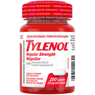 Tylenol Caplets régulier dans un flacon facile à ouvrir 200 ea, 0,10 $/1ch