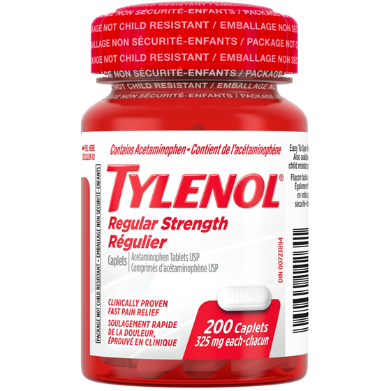Tylenol Caplets régulier dans un flacon facile à ouvrir 200 ea, 0,10 $/1ch