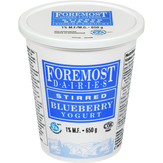 Foremost Blueberry Stirred 1% M.F. Yogurt 650 g, $0.54/100g