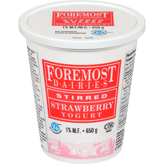 Foremost Strawberry Stirred 1% M.F. Yogurt 650 g, $0.54/100g
