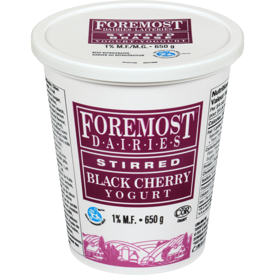 Foremost Black Cherry Stirred 1% M.F. Yogurt 650 g, $0.54/100g