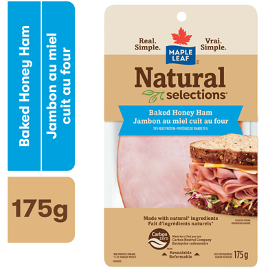 Maple Leaf Jambon au miel cuit au four tranché Natural Selections 175 g, 40,00 $/1kg 4,00 $/100g