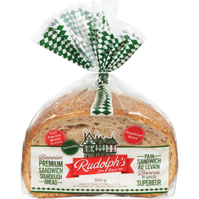 Rudolphs Bavarian Premium Sandwich Bread 500 g, $0.60/100g
