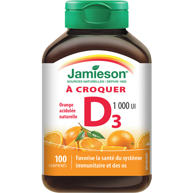 Jamieson Comprimés à croquer de vitamine D à orange acidulée naturelle d'1 000 UI 100 ea, 0,07 $/1ch