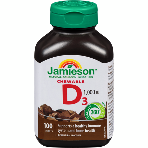 Jamieson Natural Chocolate Flavour Chewable Vitamin D 1,000 IU Tablets 100 ea, $0.06/1ea