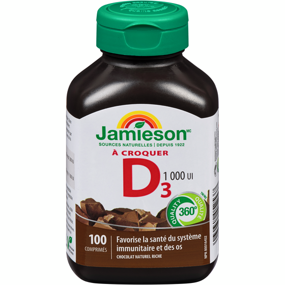 Jamieson Vitamine D à croquer 1 000 UI - Arôme naturel de chocolat 100 ea, 0,06 $/1ch
