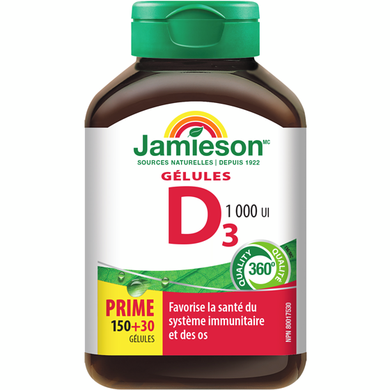 Jamieson Vitamine D 1 000 UI gélules - Supérieure 180 ea, 0,03 $/1ch