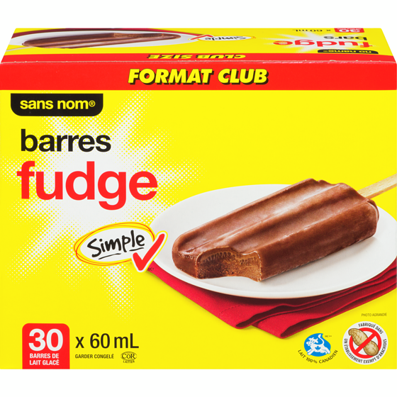 Sans Nom Barres de lait glacé au fudge, format club 30x60.0 ml, 0,56 $/100ml