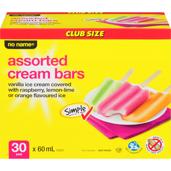No Name Assorted Cream Bars Club Size 30x60.0 ml, $0.56/100ml