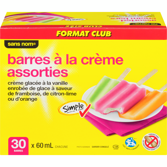 Sans Nom Barres à la crème assorties, format club 30x60.0 ml, 0,56 $/100ml