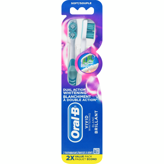 Oral-B Brosses à dents souple blanc brillant paquet de deux 3D White Complete Advantage 2 ea, 5,00 $/1ch